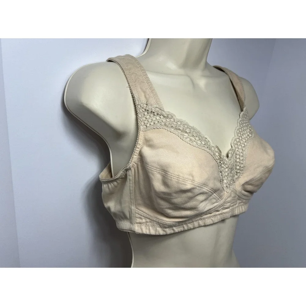 Exquisite Form Bra Womens‎ 38B Beige Lace Longline Wireless Front Close Unpadded